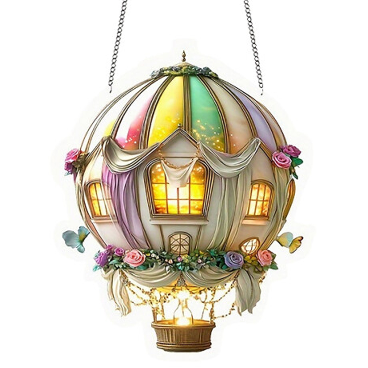 2d-heißluftballon Mit Flamme, Miniatur-glasmodell, Hängende Solarlampe Für Garten, Hof, Bauernhof Oder Terrasse. Ideale Dekoration Für Zuhause.