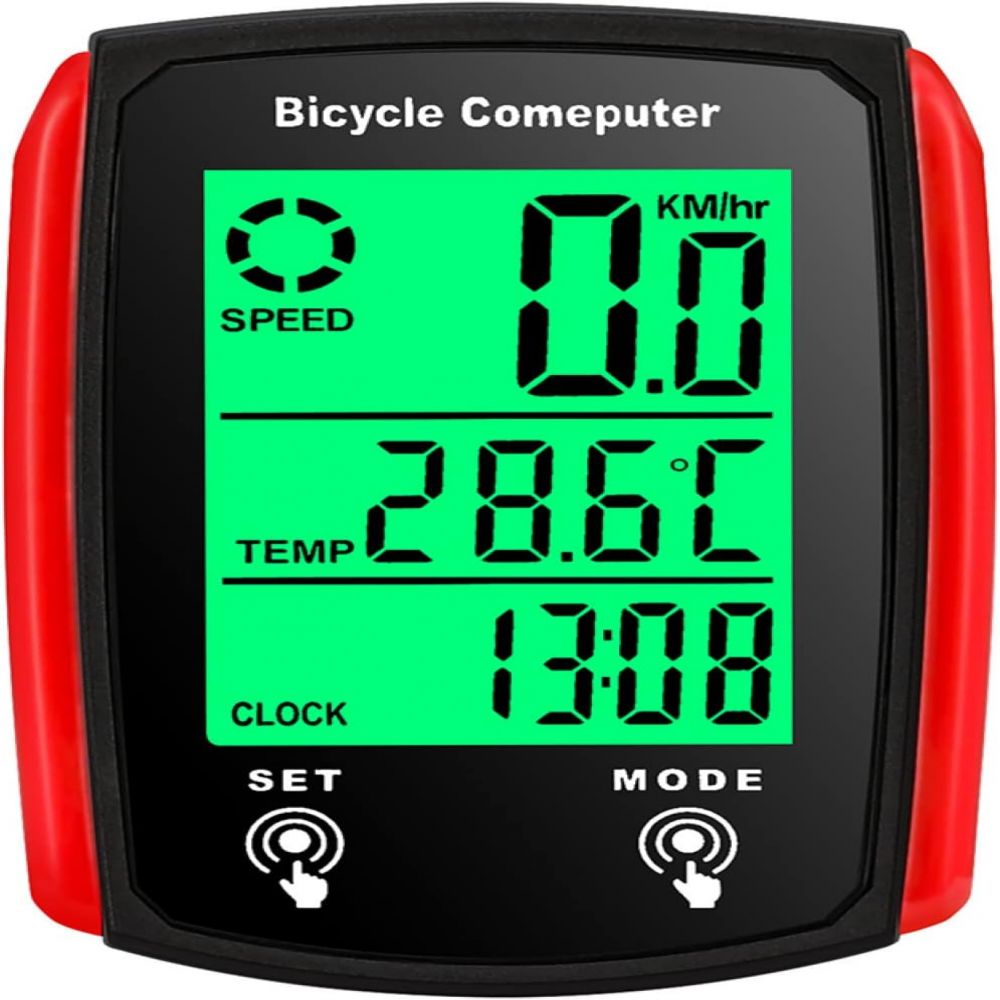 Fahrradcomputer – 19 Funktionen – Abs-gehäuse (ip54) – Led-hintergrundbeleuchtung – Kilometerzähler Und Geschwindigkeitsmesser – Schwarz Und Rot