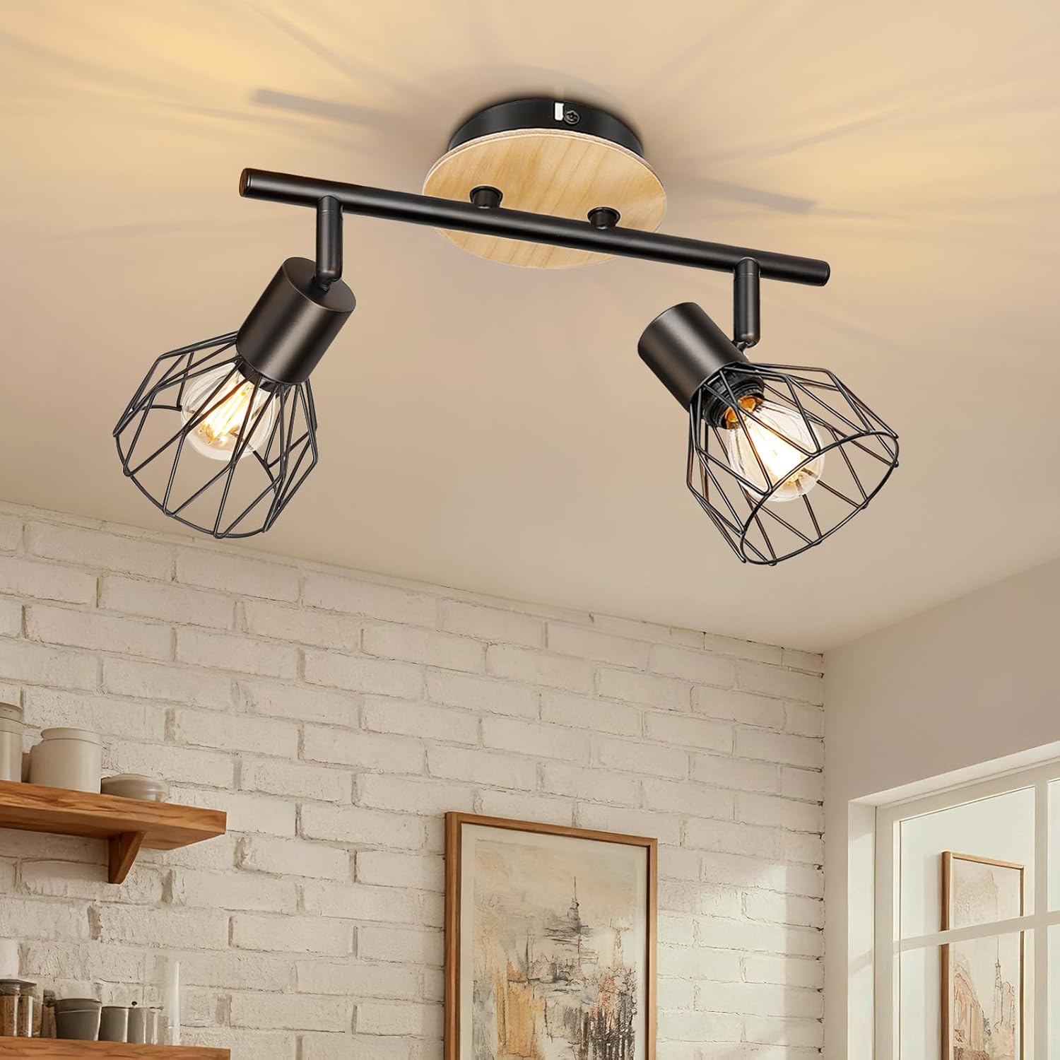 Deckenstrahler, Holz Und Metall, Verstellbare E14-fassung, Für Küche/wohnzimmer