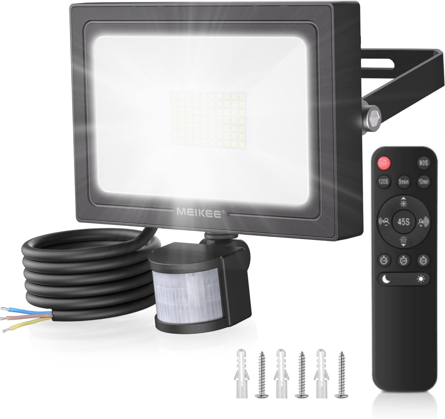 Led-außenstrahler Mit Bewegungsmelder, 60 W, 5640 Lm, Kaltweißes Licht (6500 K), Led-spotlight Mit Fernbedienung, Ip66 Wasserdicht, 4 Modi