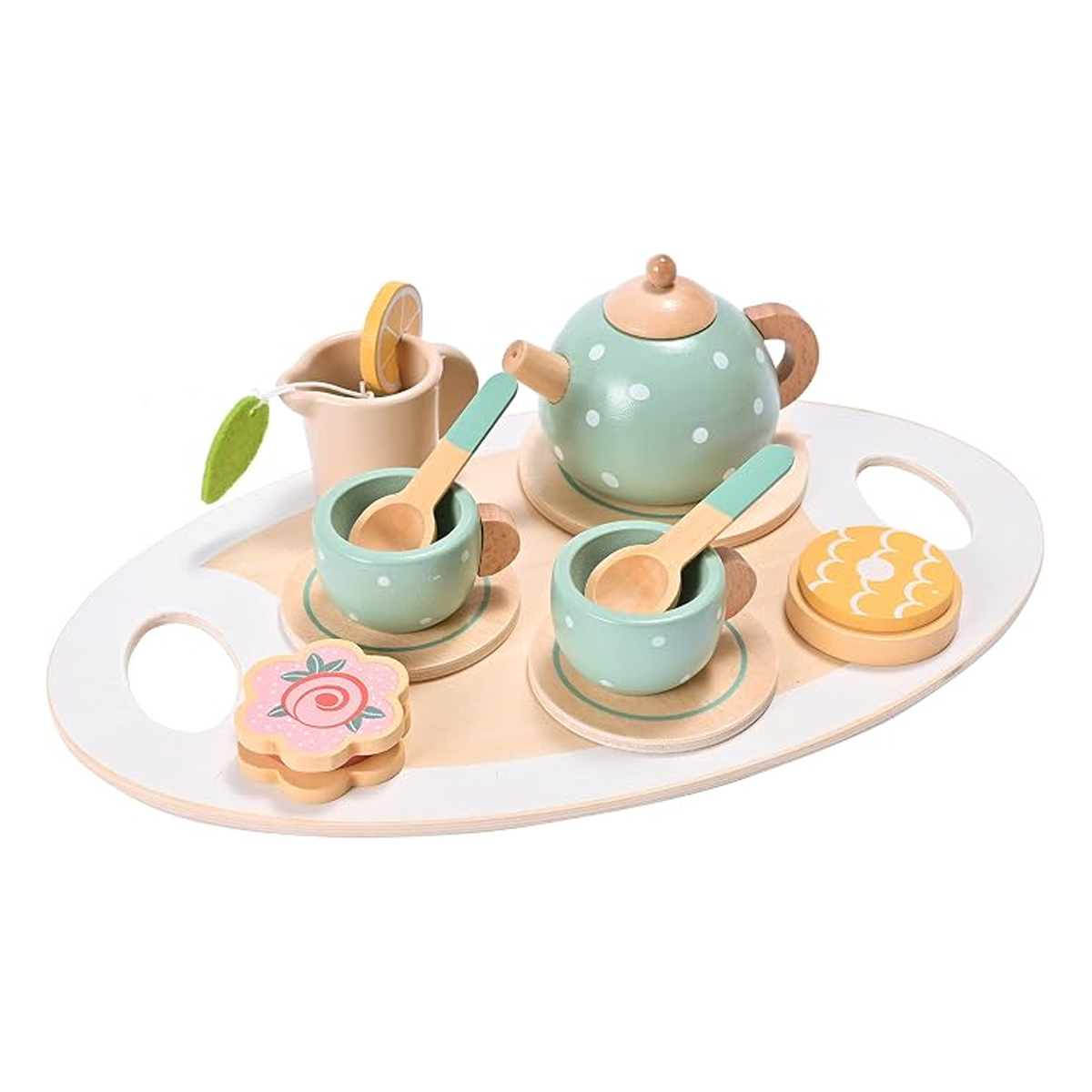 Jeiibrzui Holz-teeservice – Macaronfarben – 14-teiliges Set – Teestunden-rollenspiel – Für Kleinkinder, Jungen Und Mädchen