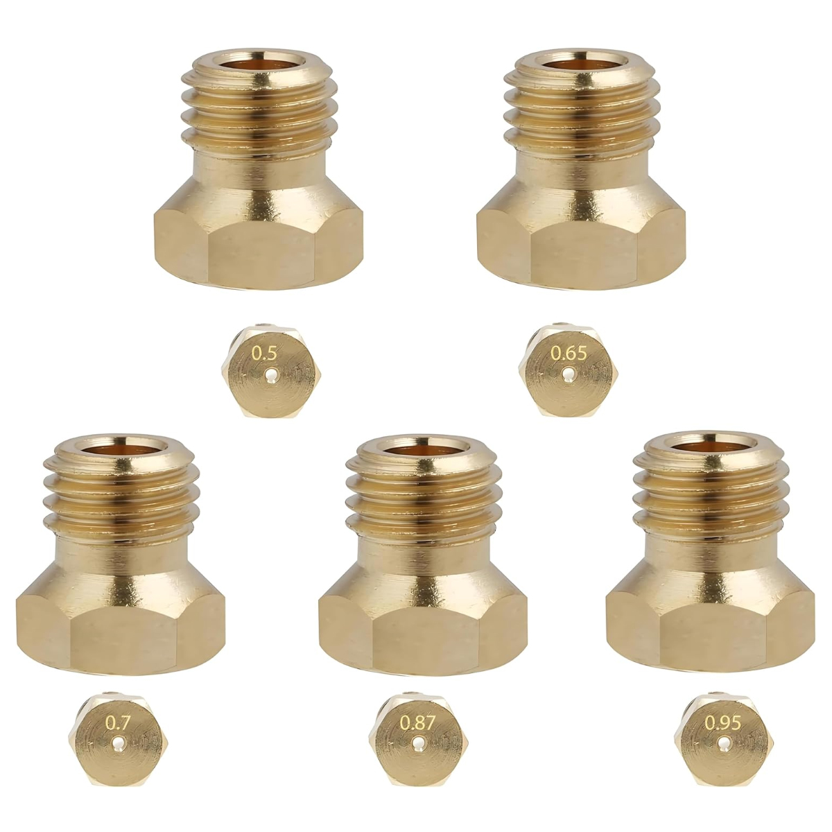 5 Stück Butangasdüsen, Robuste Universal-injektoren Aus Messing, Flaschengasdüsen Für Flüssiggas- Und Erdgasherde [energieklasse A] (0,5 Mm, 0,65 Mm, 0,7 Mm, 0,87 Mm Und 0,95 Mm)