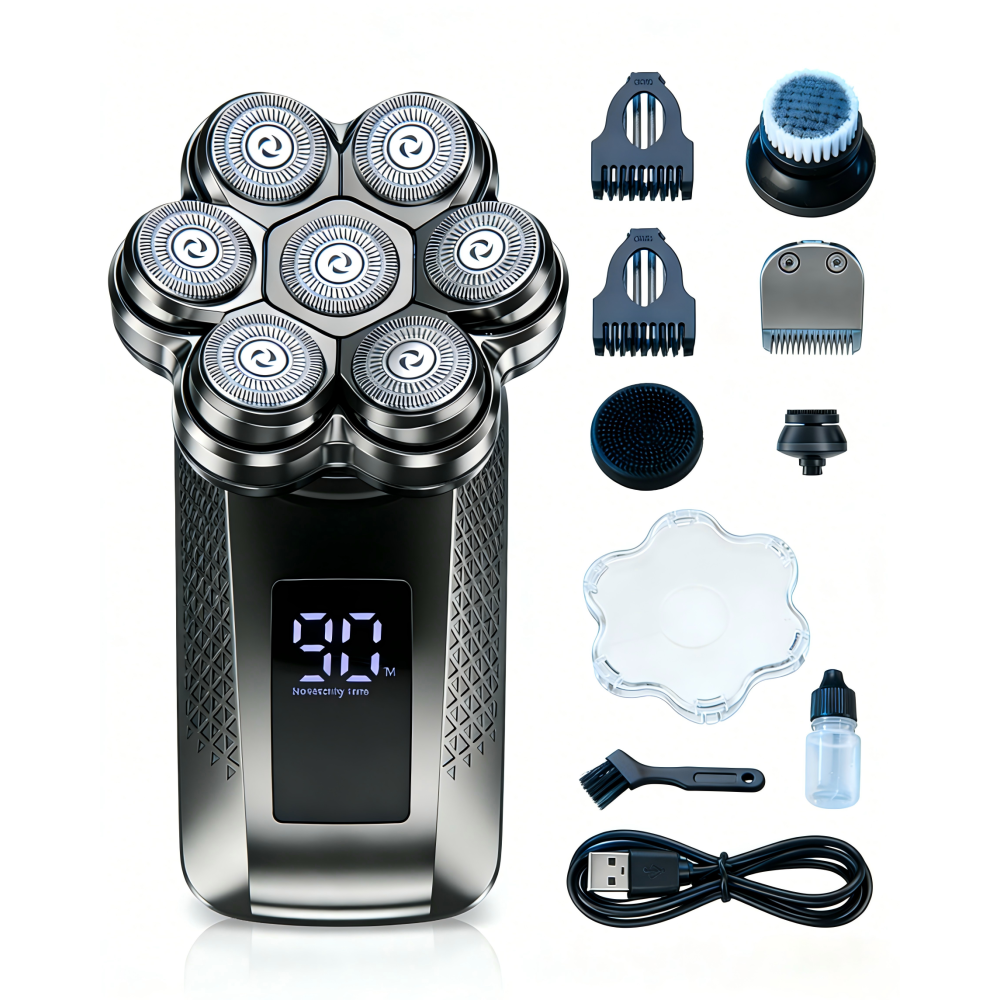 7d-kopfrasierer Für Männer Mit Glatze, Ipx7 Wasserdichter Nass- Und Trockenrasierer Für Damen Und Herren, 5-in-1-kopfrasierer Mit Abnehmbarem Aufsatz, Pflegeset, Led-anzeige/usb-c-ladeanschluss, Reise