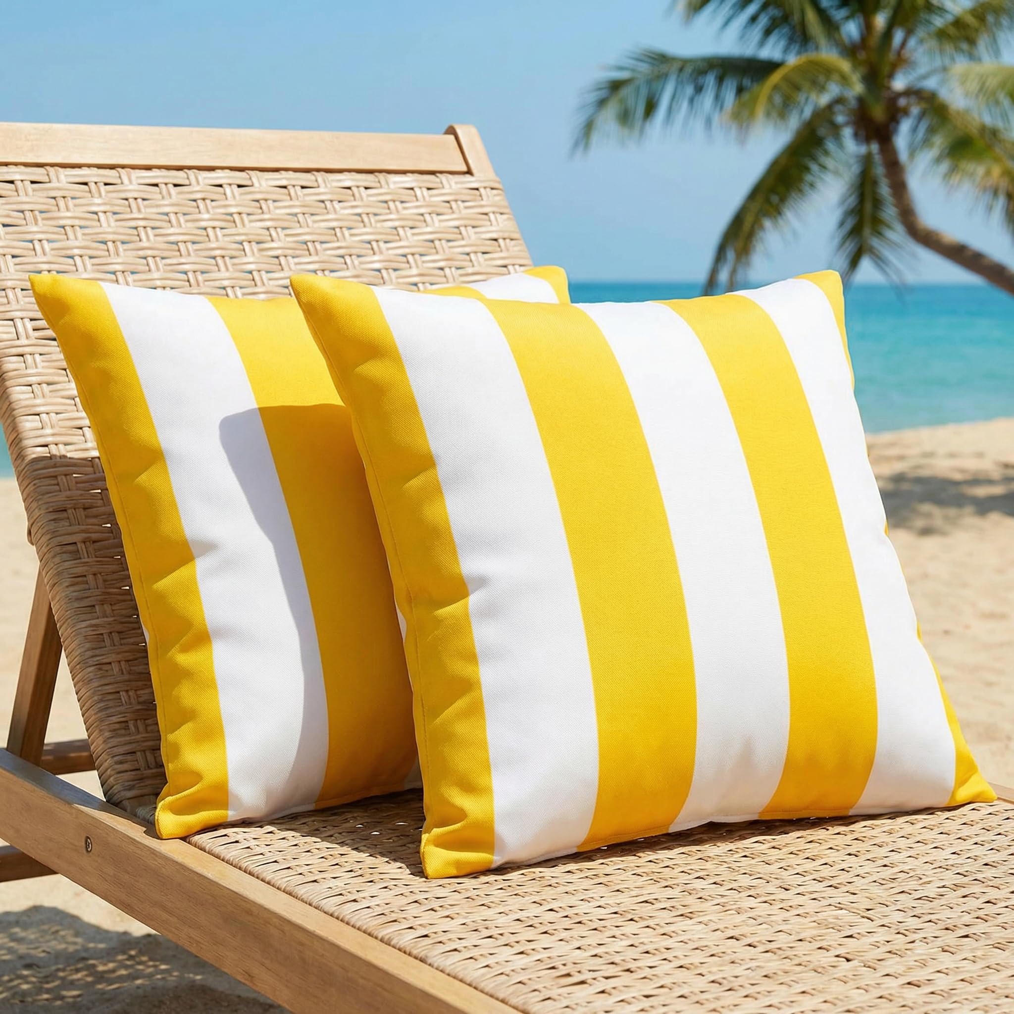 Wasserdichte Outdoor-kissenbezüge 40x40 Cm, 2er-set, Moderne Gartenkissenbezüge Mit Gelben Streifen – Dekorative Bezüge