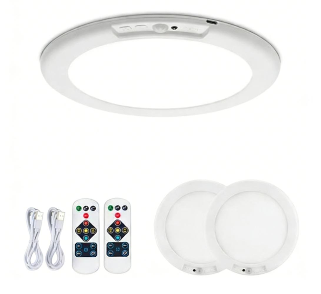 2 Deckenleuchten Mit Bewegungsmelder + 6000-mah-akku + Fernbedienung + Zubehör + Version Mit Langsamer Ladefunktion, Weiß