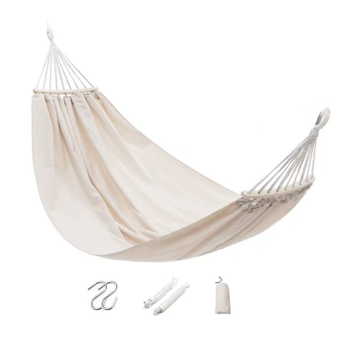 – Hängematte Für 2 Personen, 150 X 270 Cm – 300 G/m² Baumwoll-polyester-mischgewebe – Maximale Belastung: 200 Kg – Aufhängung Mit Seilen Oder Haken