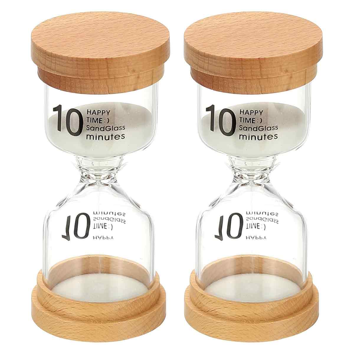 Set Mit 2 Sanduhren, Je 10 Minuten, Borosilikatglas, Holzoptik, Für Spiele, Klassenzimmer, Küchen, Büros Und Als Dekoration.