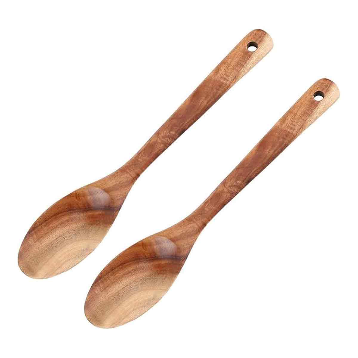 Pcs Küchenlöffel Aus Holz, 30 Cm Langer Griff, Kratzfestes Holzutensil Für Beschichtete Pfannen, Für Profi- Und Hobbyköche