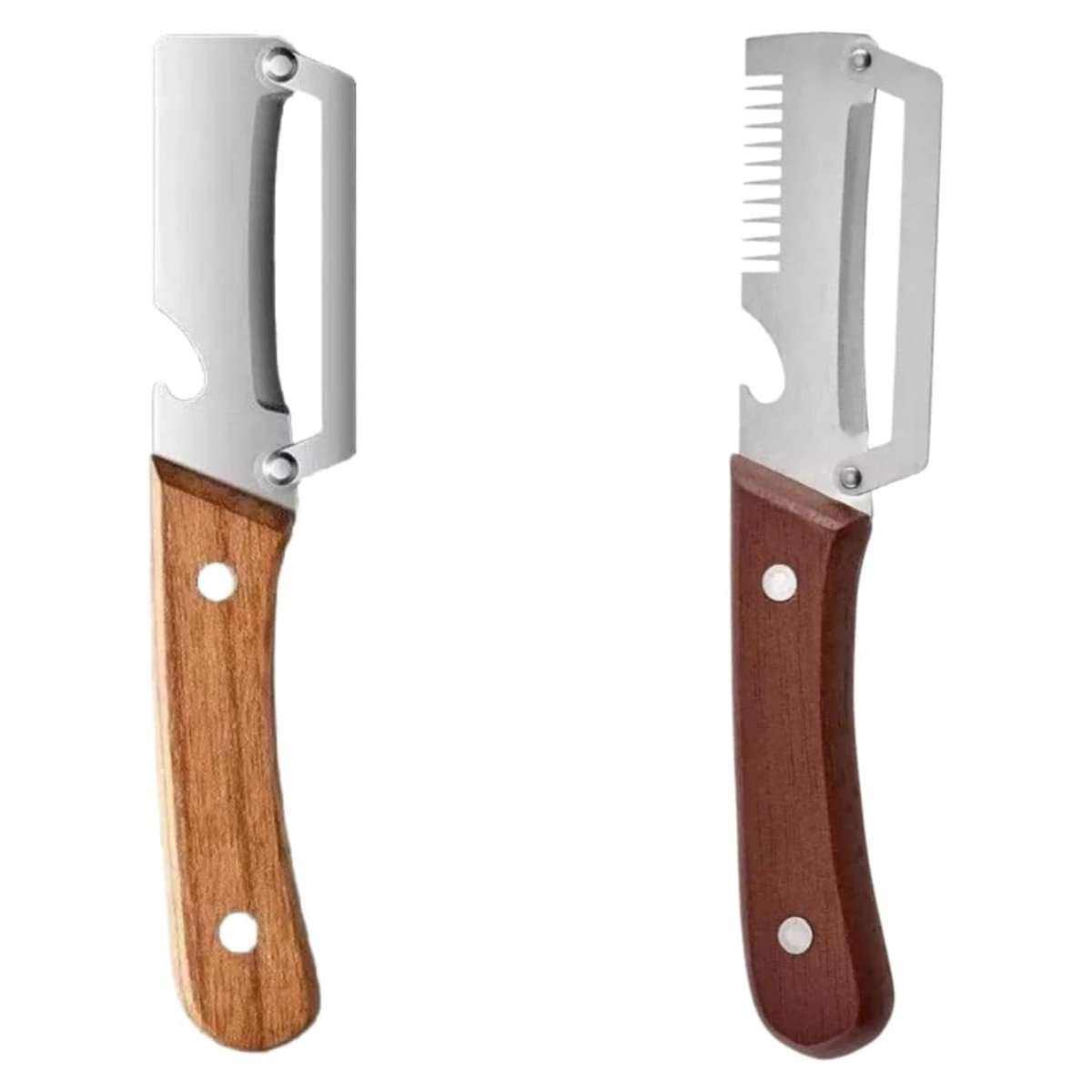 2-teiliges Sparschäler-set, Edelstahl, Holzgriff, Flaschenöffner, Messer, Küche, Camping