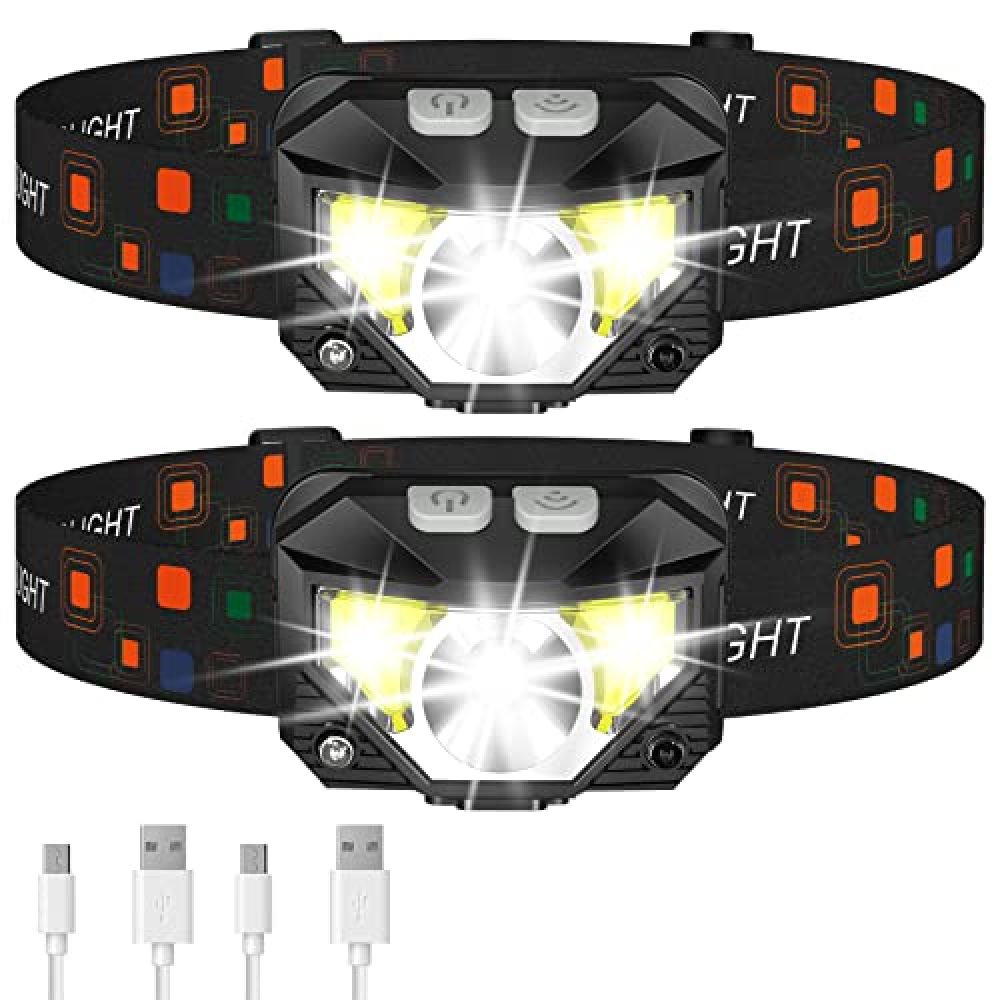 Stirnlampe, Ultraleichte, Wiederaufladbare Led-taschenlampe Mit Weißem Und Rotem Licht, 2er-pack Wasserdichte Stirnlampen Mit Bewegungssensor, 8 Beleuchtungsmodi Für Camping Und Laufen