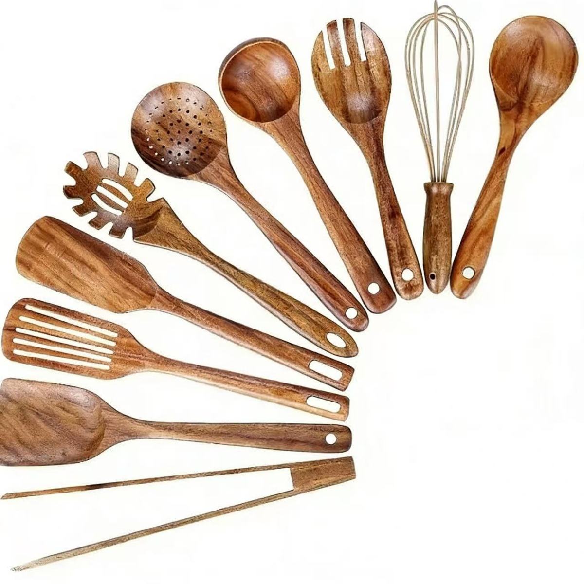 Suppenlöffel Aus Teakholz Mit Langem Griff, Holzsieb, Beschichtete Bratpfanne, Spezialspatel, Spatel Aus Akazienholz, Küchenutensilien
