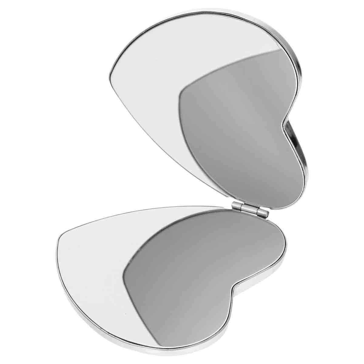 Kleiner, Herzförmiger, Doppelseitiger Kosmetikspiegel (73 X 65 Mm) Für Damen, Ideal Für Reisen, Inklusive Praktischer Tragetasche