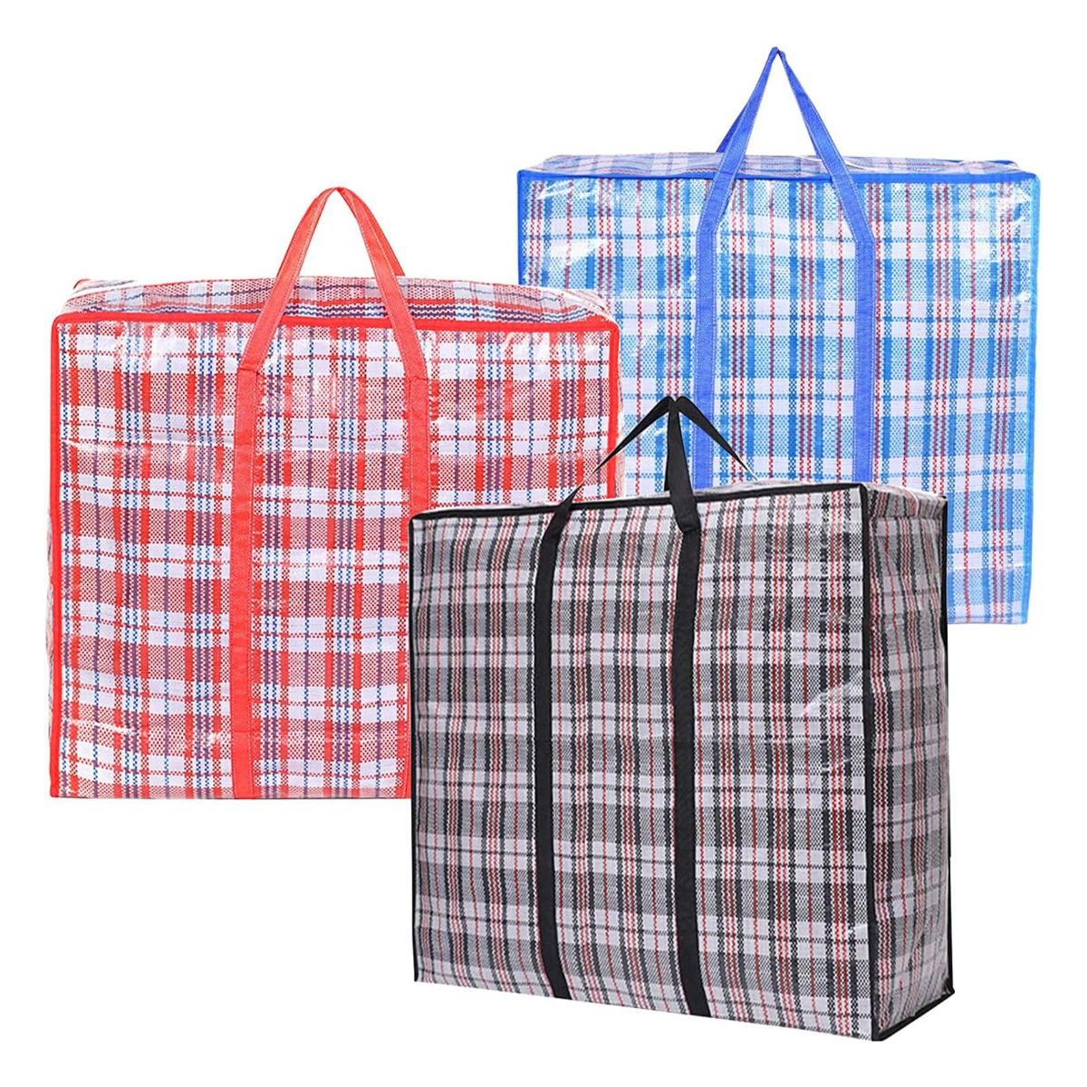 Set Mit 3 Großen, Faltbaren Aufbewahrungstaschen (80x60x20 Cm), Umzugstaschen Mit Reißverschluss Für Kleidung Und Bettwäsche