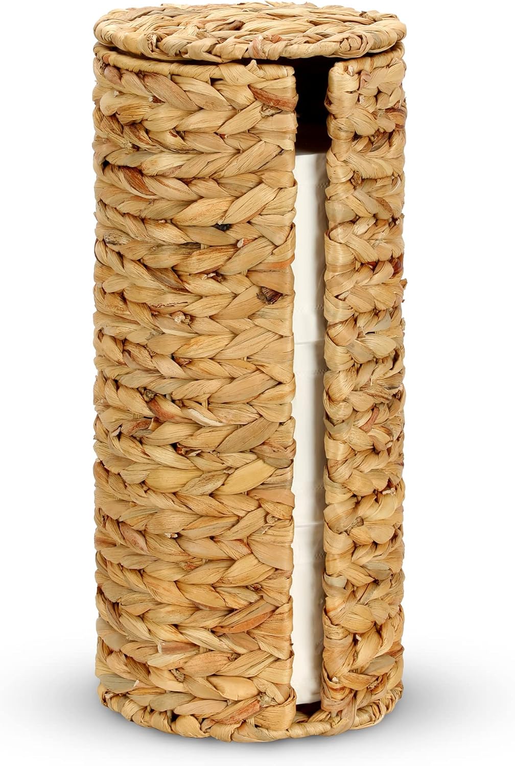 Stehender Toilettenpapierhalter Aus Wasserhyazinthe, Aufbewahrungskorb Mit Deckel Für 3 Rollen, Natürlicher Toilettenorganizer Aus M