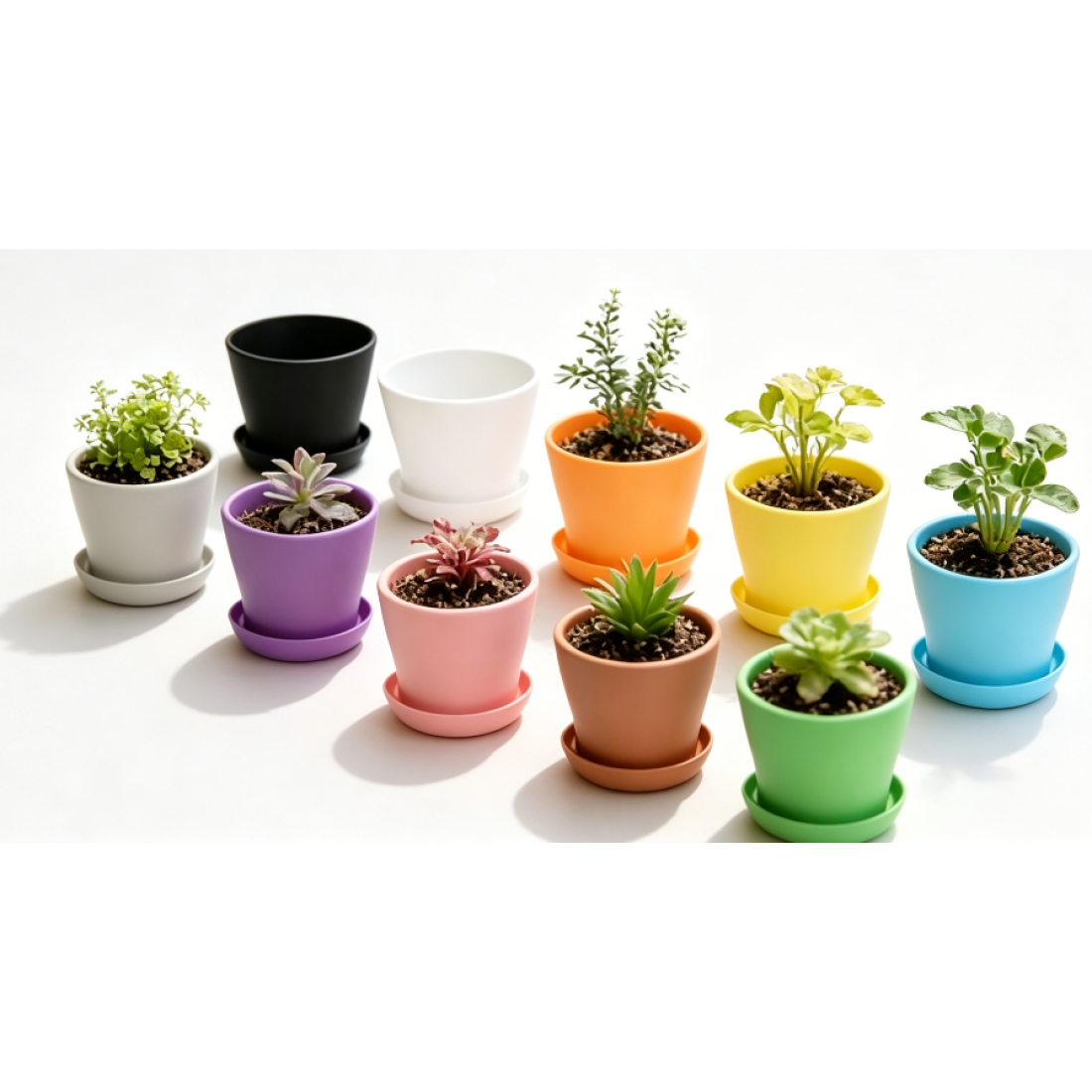 Set Mit 10 Farbenfrohen Kunststoff-blumentöpfen Mit Untersetzern Und Abflusslöchern, 10,2 Cm, Für Den Innen- Und Außenbereich