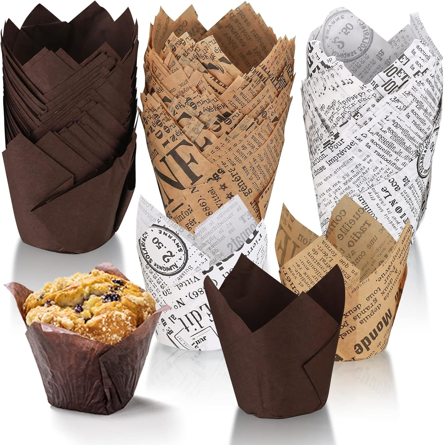 Cupcake-förmchen: 1 Schlichtes Braunes Förmchen (100 Cupcakes), 1 Unbemaltes Zeitungspapierförmchen (50 Cupcakes), 1 Weißes Zeitungspapierförmchen (50 Cupcakes).