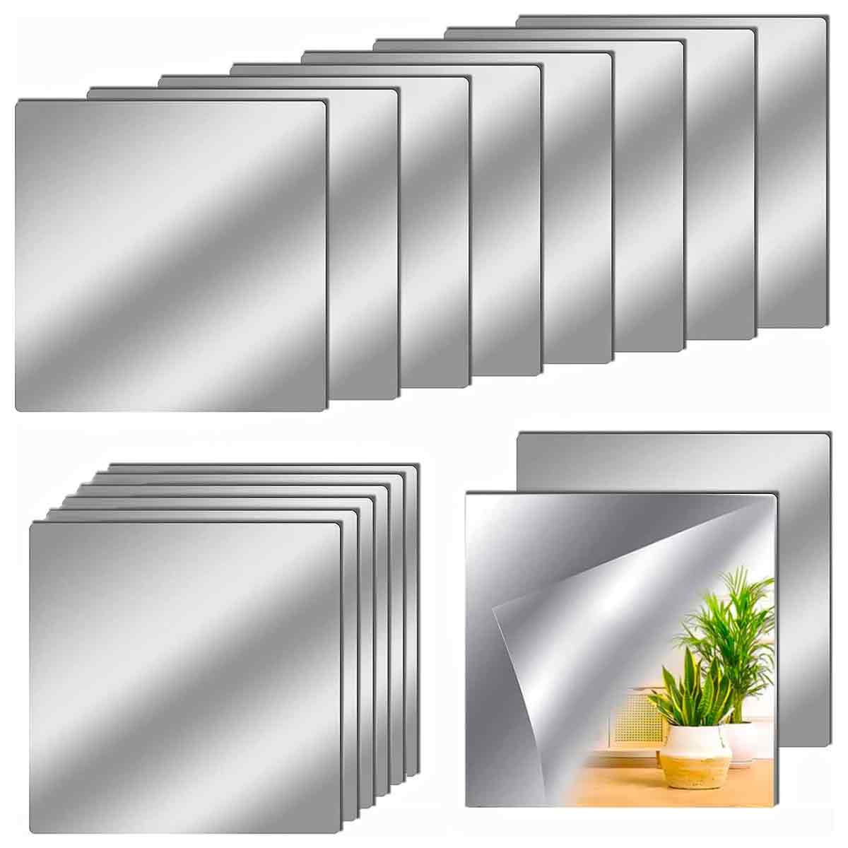 Set Mit 16 Quadratischen, 15x15 Cm Großen, Selbstklebenden Acrylspiegelplatten (kein Glas) Für Badezimmer Oder Wohnzimmer