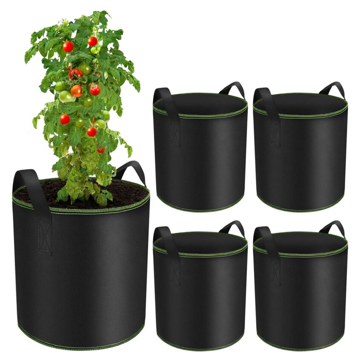 5-teiliges Set 12-liter-pflanzsäcke, Kartoffel- Und Tomatenpflanzsäcke Mit Griffen, Pflanzsäcke Aus Vliesstoff Für Pflanzen, Blumen Und Erdbeeren