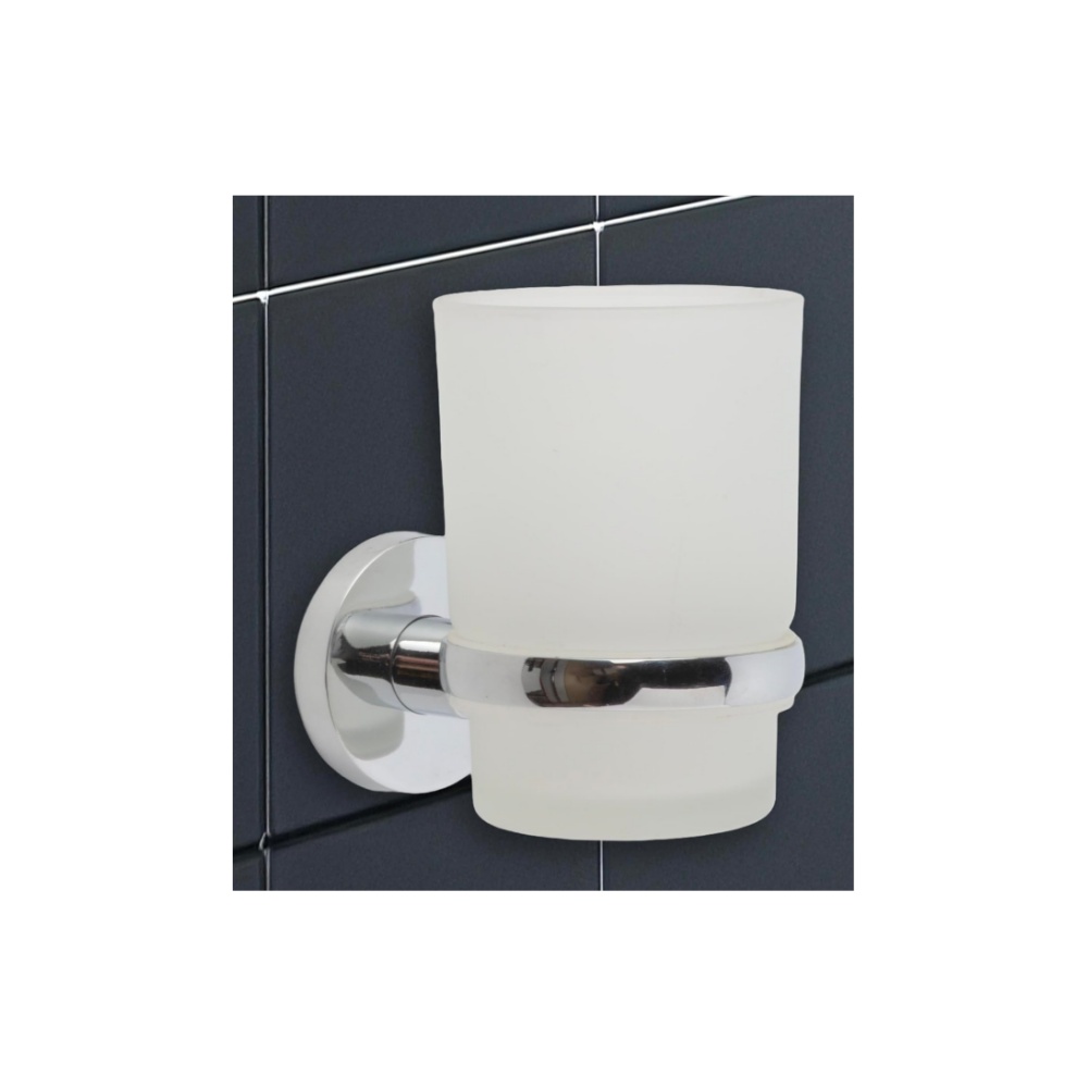 1 - Zahnbürstenhalter - Becher - Selbstklebende Wandhalterung Ohne Bohren Für Bad Und Dusche - Chrom - 20 X 10 Cm