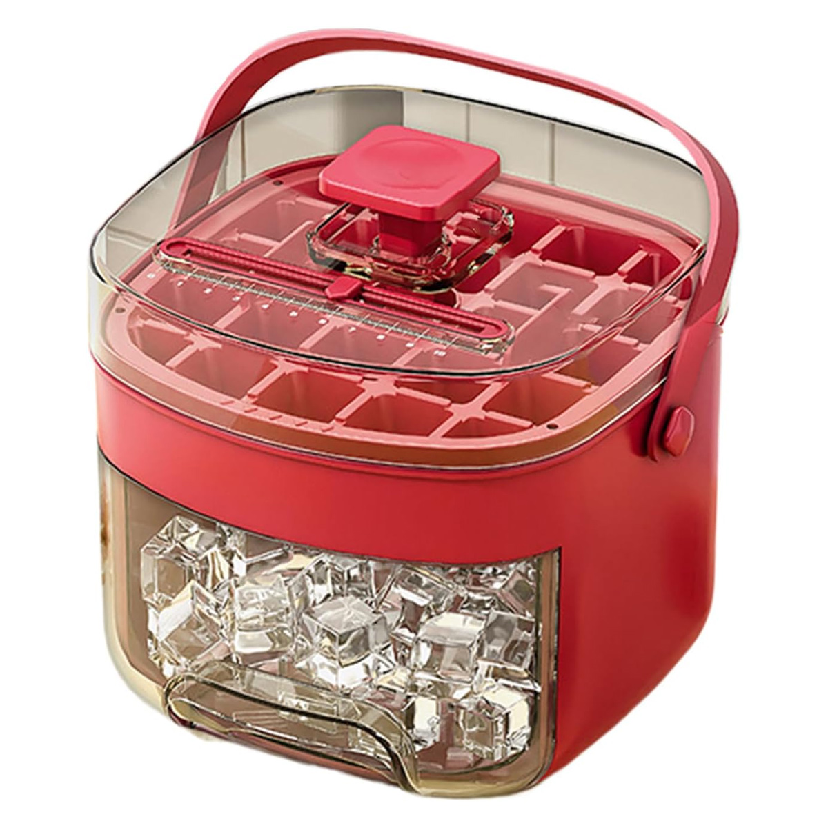 Hibibud Tragbarer Eiswürfelbereiter - Mit Griff Und Korb, 48 Eiswürfel (weiß Und Rot), Ideal Für Zuhause, Küche, Camping Und Wohnwagen.