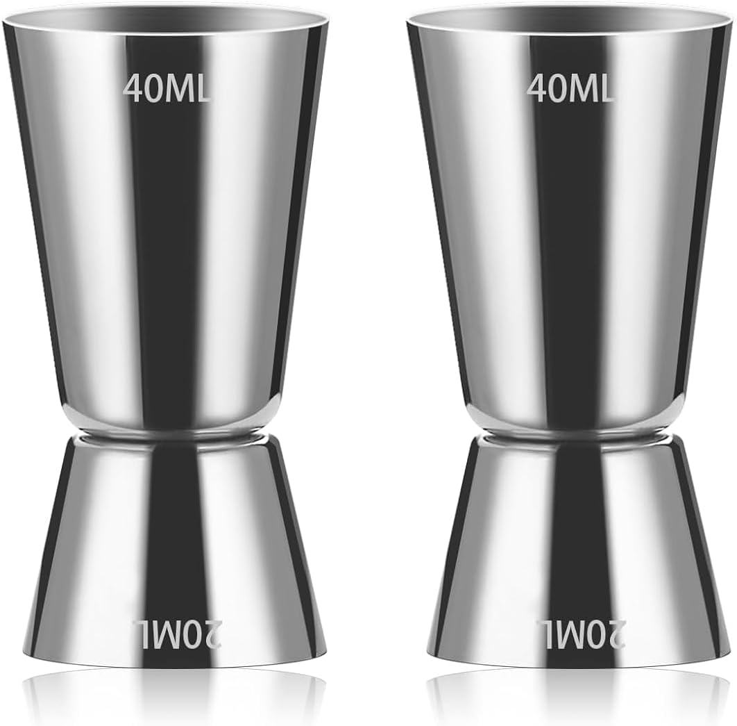 Set Aus 2 Doppelwandigen Cocktailbechern Aus Edelstahl Mit Geradem Rand, 20/40 Ml Fassungsvermögen.