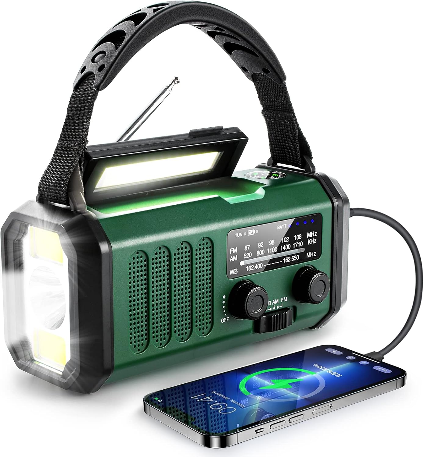 10.000 Mah Handkurbel-notfallradio, Noaa-wetterradio Mit Am/fm-radio Und Solarstrom, Wiederaufladbarer Akku, Taschenlampe Und Leselampe, Sos-alarm, Kompass, Handy-ladegerät Für