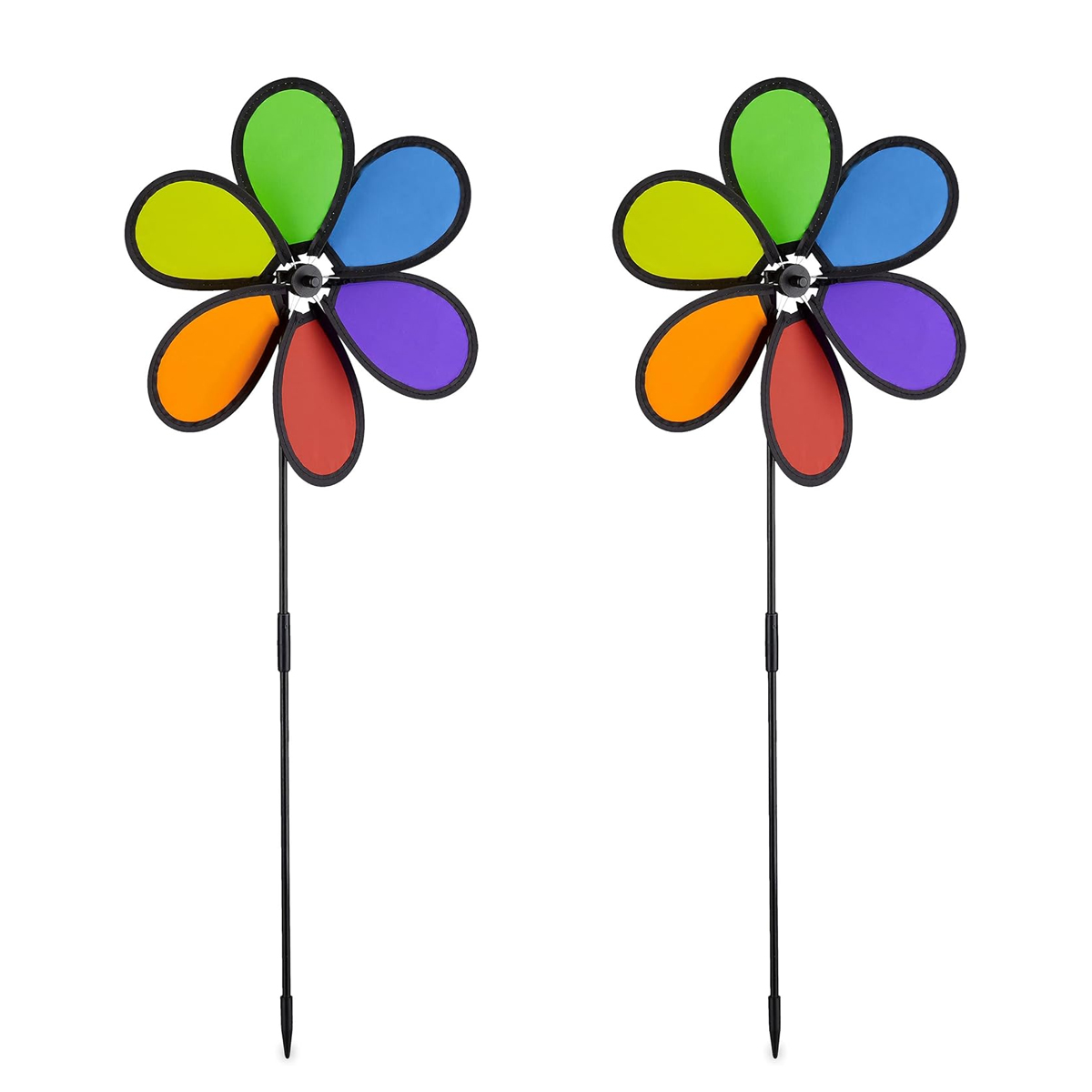 Windmühle, Blumendesign, 2er-set, Dekoration Für Balkon, Terrasse, Garten, H X B X T 66 X 27 X 7 Cm, Regenbogenfarben