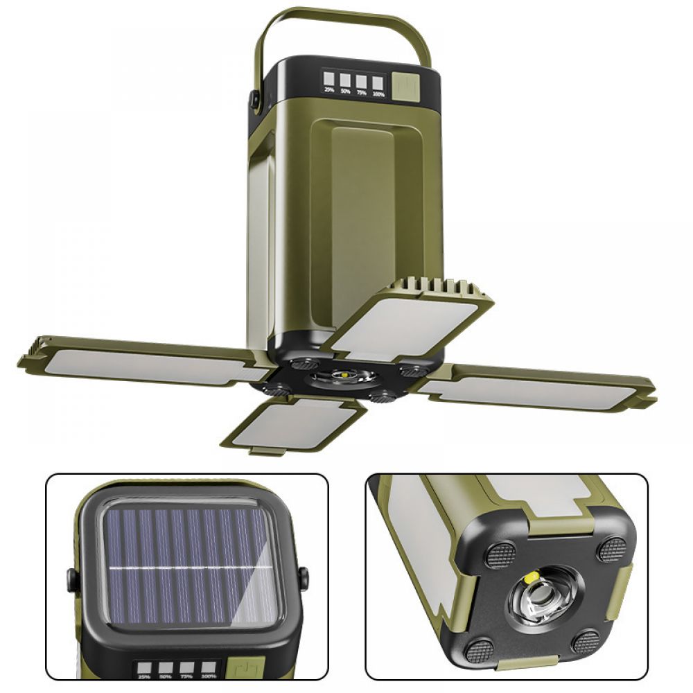 Wiederaufladbare, Multifunktionale Led-campinglampe Mit 4 Faltbaren Flügeln, 7 Lichtmodi, 2000-mah-akku, Ipx4 Wasserdicht, Tragbar, Ideal Für Camping, Wandern Und Notfälle.