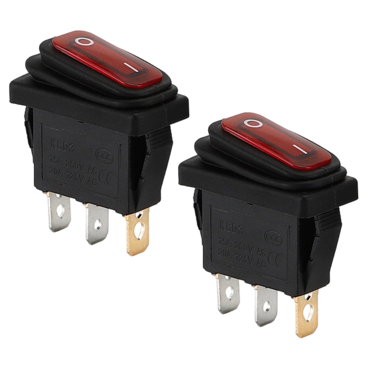 2-teiliger Wasserdichter 12v-wippschalter Mit Roter Beleuchtung, Automatischer Ein-/ausschaltung, Spst-3-pin-anschluss, 2 Positionen, Ac, Kcd3-101nw-on/off