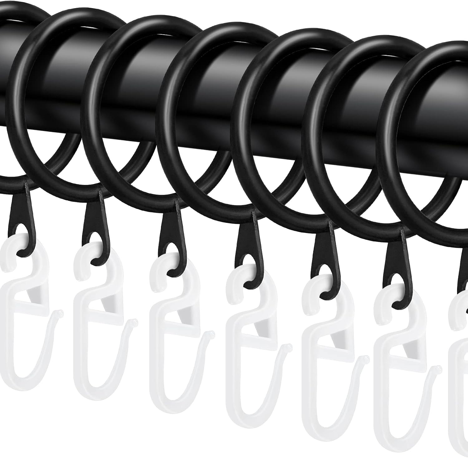 Packung Mit 80 Schwarzen Metall-duschvorhangringen Mit Kunststoffhaken, 30 Mm Innendurchmesser, Für Bodentiefe Duschvorhänge.