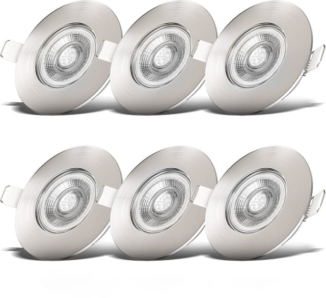 B.k.licht - Einbaustrahler 68mm 6er Set - 230V, 4,9W, 480lm, led, dimmbar, IP44, warmweiß, matt-nickel