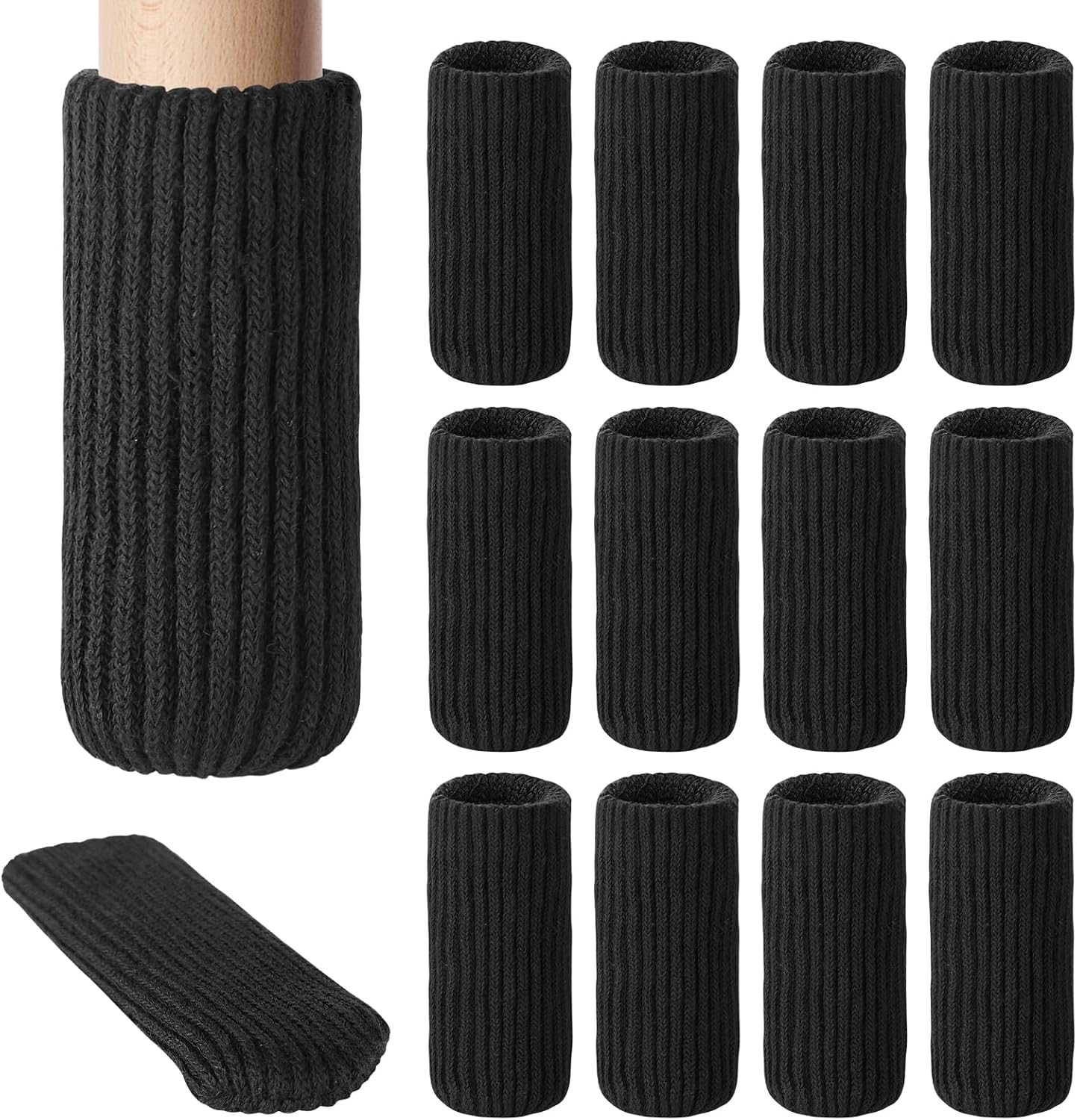 Elastische Stuhlbeinschoner – 12er-pack – Schwarz - Elastische Stuhlbeinschoner – 12er-pack – Schwarz