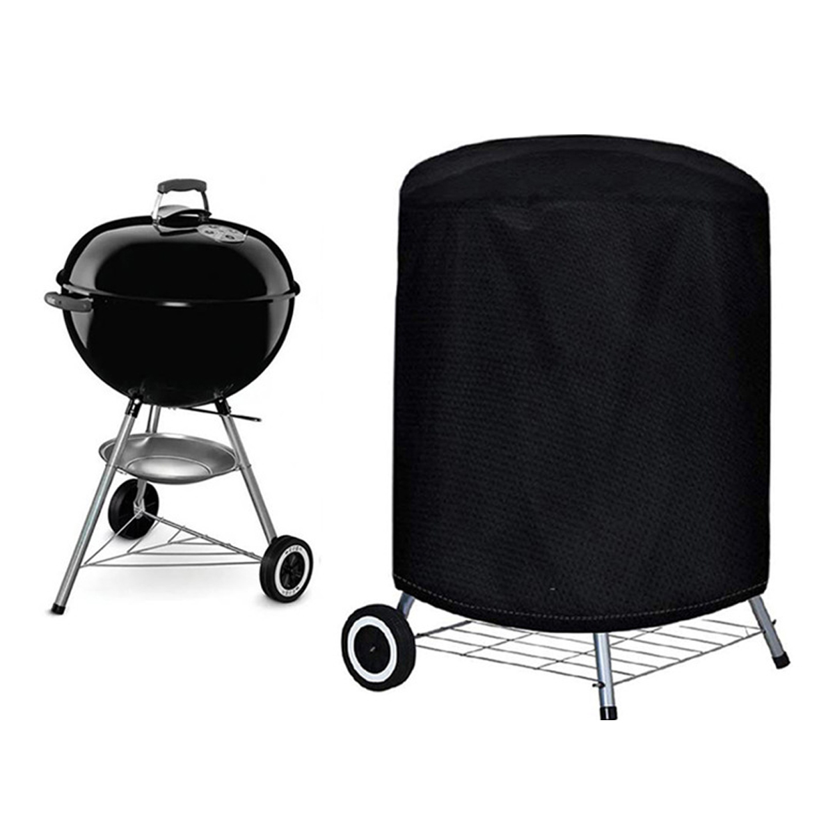 Runde, Wasserdichte Grillabdeckung Für Weber-grills, Aus Uv-beständigem Oxford-gewebe, Mit Winddichtem Seitengurt, Schwarz (φ