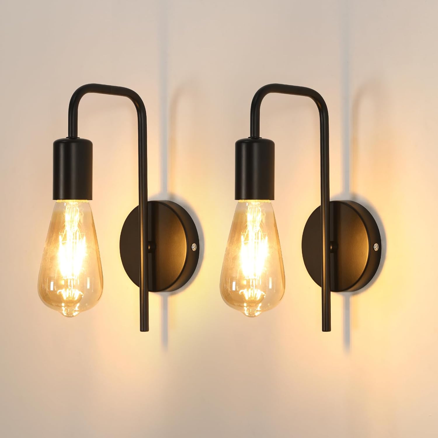 Set Mit 2 Vintage-wandleuchten Im Industriestil, Lampen Aus Schwarzem Schmiedestahl, E27-fassung Für Wohnzimmer, Flur Und Bar