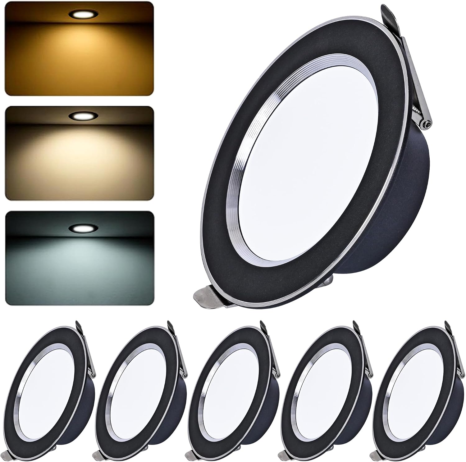 6er-pack Led-einbaustrahler Für Badezimmer, Extraflache Schwarze Deckenstrahler, Für Innen Und Außen, Wasserdicht (ip44), Einbau-büroleuchten