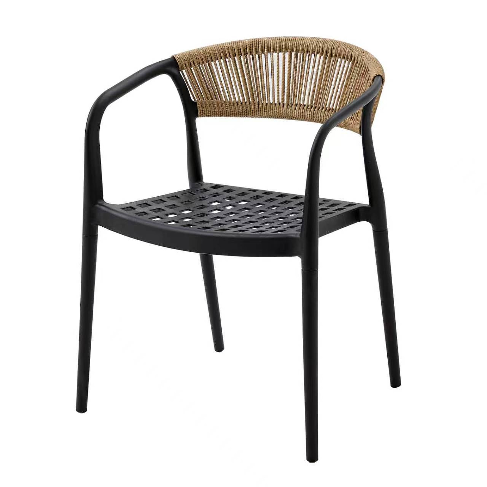 Gartenstuhl Solaro Uv-beständiges Pp & Handgeflochtene Seil-rückenlehne Schwarz 6er-set