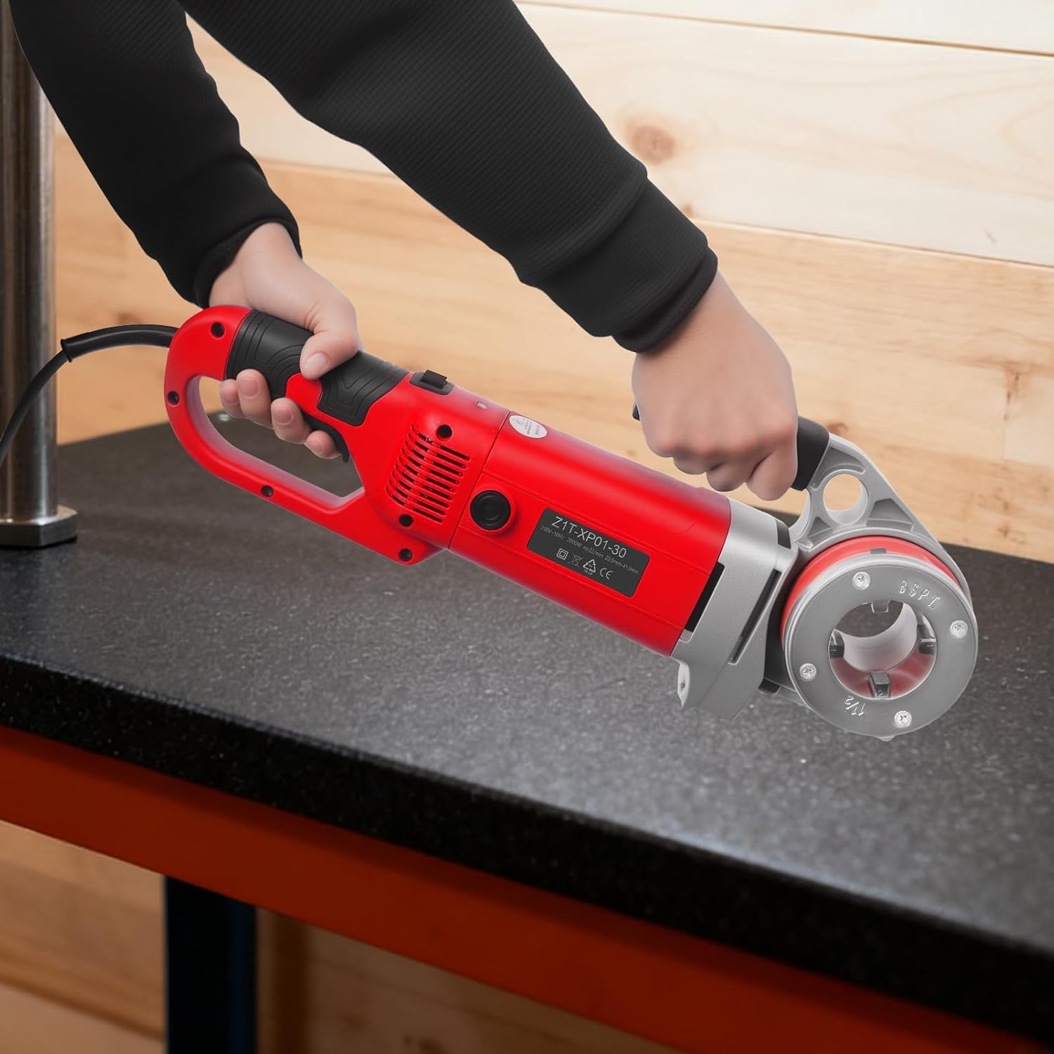 2000w Elektrische Gewindeschneidmaschine, Elektrisches Rohrgewinde-kit, Tragbare Abtappmaschine Mit Aufbewahrungsbehälter, 4 Matrizen 1-1/4'', 1'', 3/4'', 1/2'' (rot)
