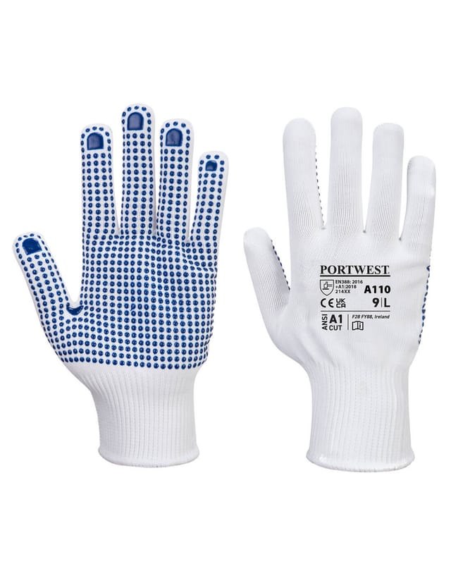 Polka-Punkte PVC-Handschuhe Weiß/Blau XS - Größe 6