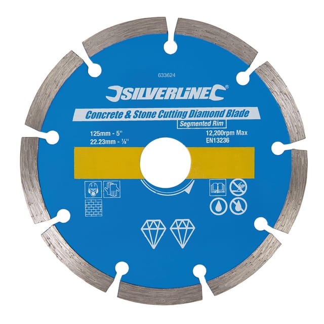 Silverline - Stein- und Beton-Diamanttrennscheibe 125 x 22,23 mm segmentiert
