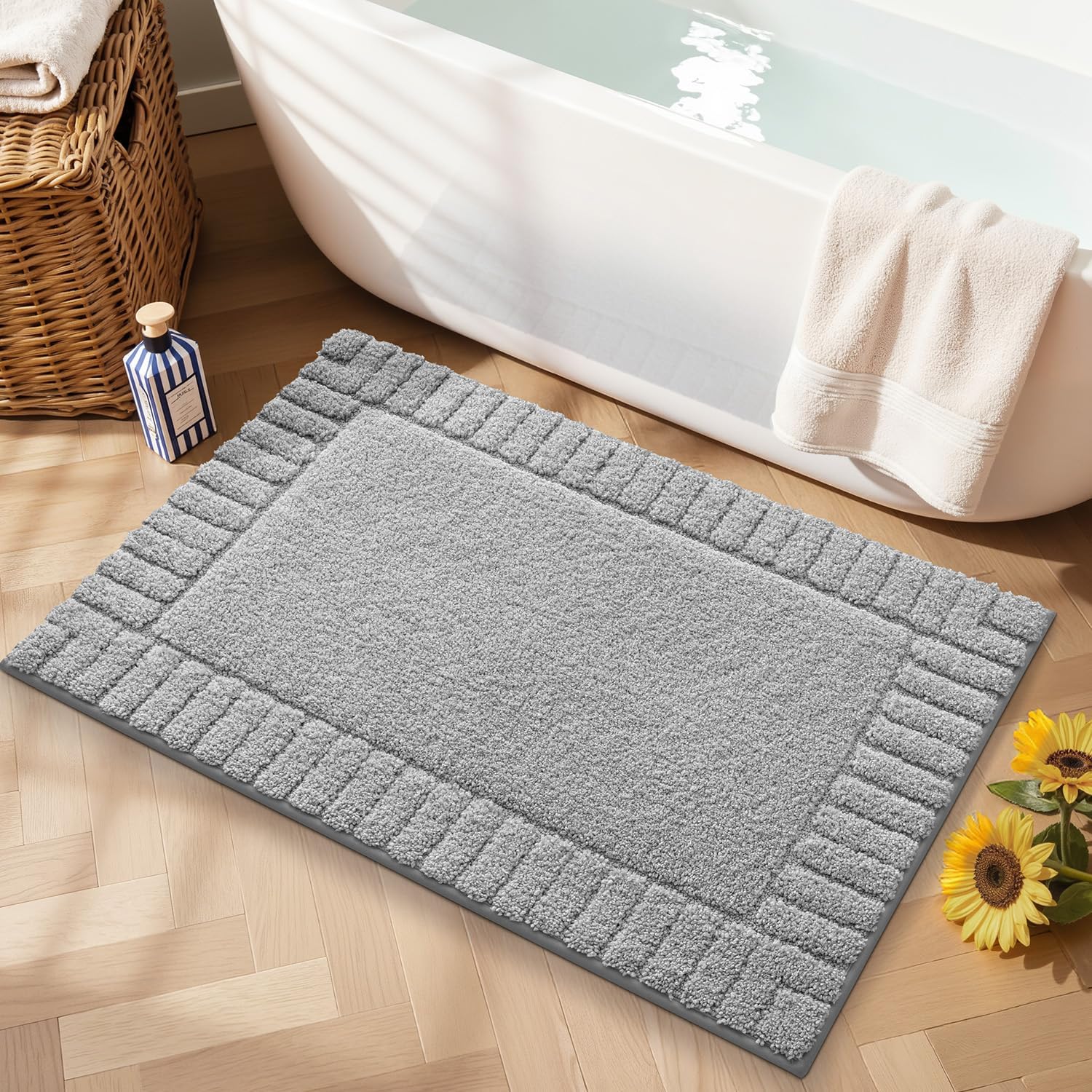 Rutschfeste Badematte, Maschinenwaschbar, Schnelltrocknend, Geeignet Für Dusche Und Badewanne, Hellgrau, 50 X 80 Cm