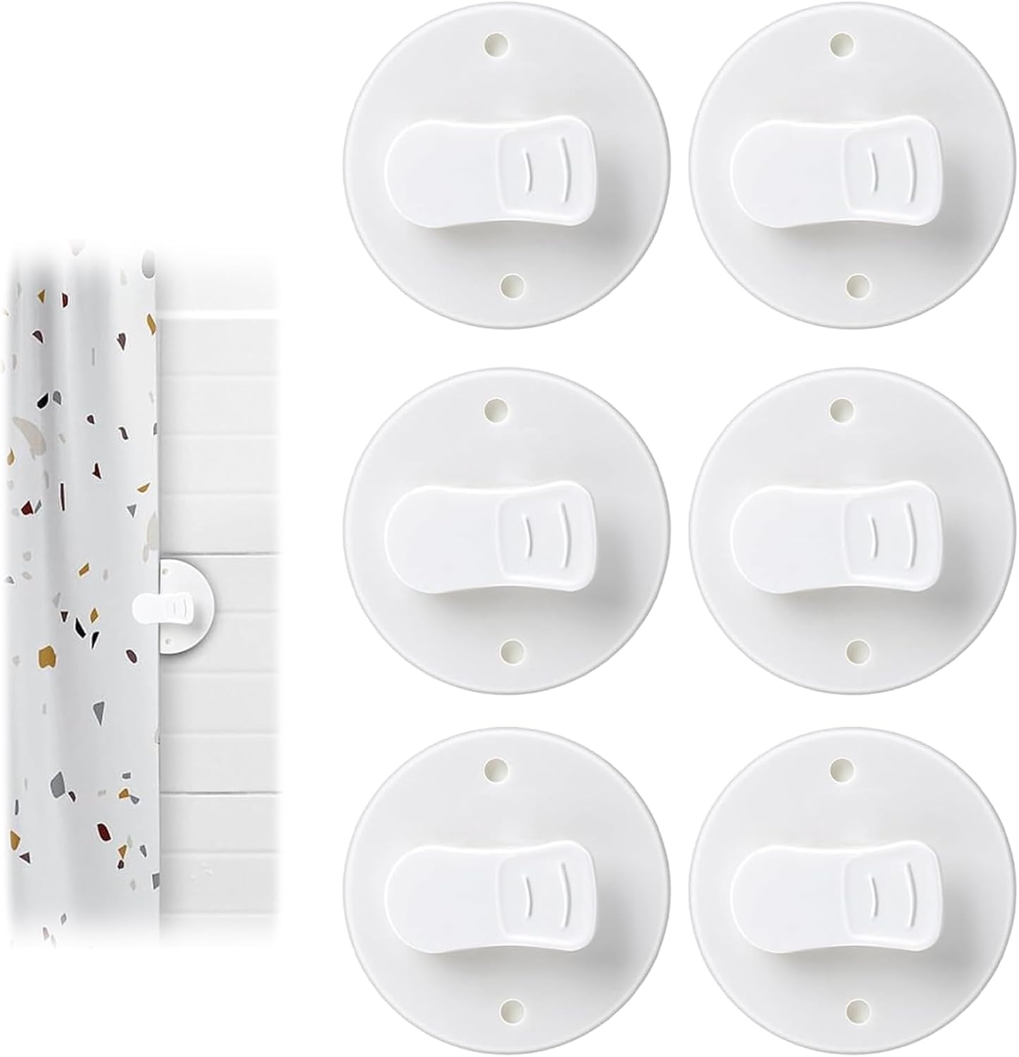 Set Mit 6 Duschvorhangclips, Spritzwassergeschützte Klebeclips, Kein Bohren Erforderlich (weiß)