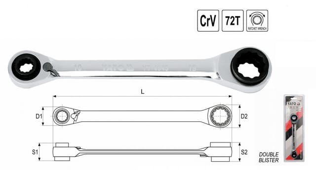 Yato - Multi Doppelring Ratschenschlüssel Doppel Schlüssel Gerüstbauratsche 10-13-17-19 mm CrV
