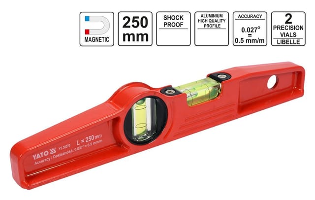 Profi Aludruckguss Wasserwaage Trapez mit Magneten 250 mm 2-Libellen