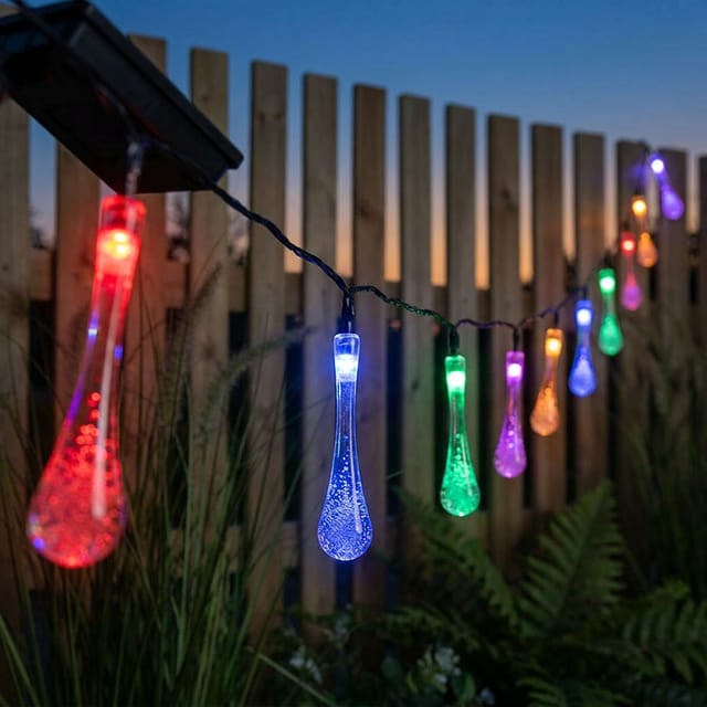Rgb led Außen Solar Steck Lampe Tropfen Erdspieß Garten Deko Lichterkette Leuchte, IP44, 20x led
