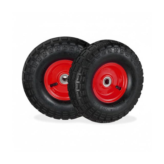 Relaxdays - Sackkarrenrad 2er Set, 4.10 3.50-4, luftbereift, Stahlfelge, 136 kg, Schubkarrenrad, Ersatzrad, schwarz/rot