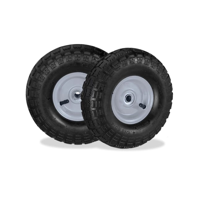 Relaxdays - Sackkarrenrad 2er Set, 4.10 3.50-4, luftbereift, Stahlfelge, 136 kg, Schubkarrenrad, Ersatzrad, schwarz/grau