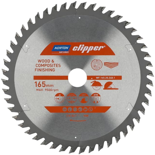 Norton - Clipper Kreissägeblatt für Holzwerkstoffe, Ausführung: 165x2,6/1,6x20mm Z48