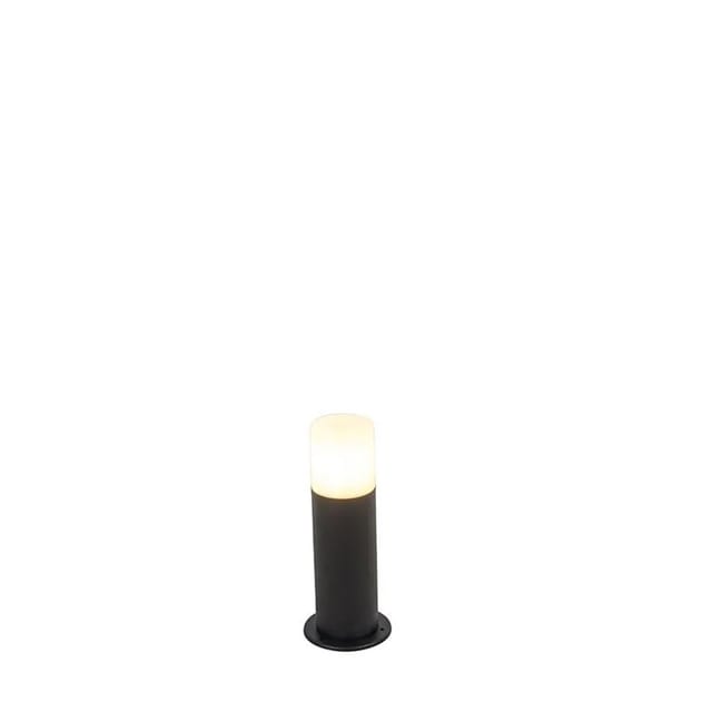 Qazqa - Stehende Außenlampe schwarz mit Opalschirm weiß 30 cm IP44 - Odense