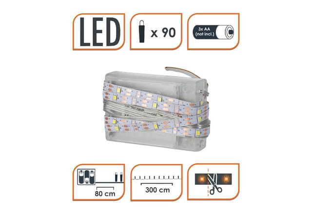 Spetebo - led Stripe mit 90 led in warm weiß - 300 cm - led Streifen mit selbstklebender Rückseite