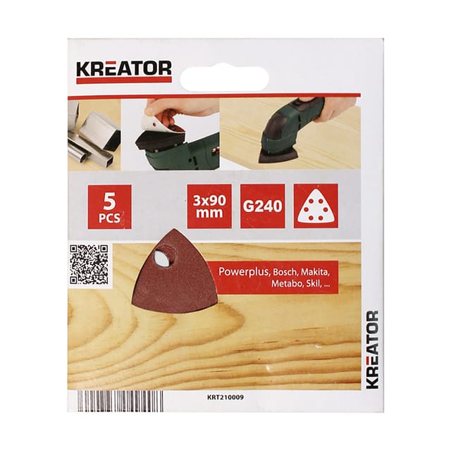 Satz mit 5 dreieckigen Klett-Schleifpapierblättern 90 mm G240 krt210009 Kreator